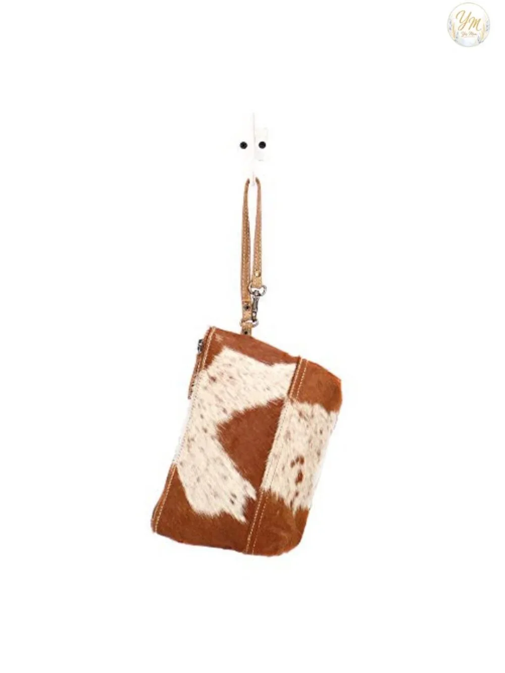 Cow Print Wristlet Purse - Over the Shoulder Bag with Genuine Leather Straps